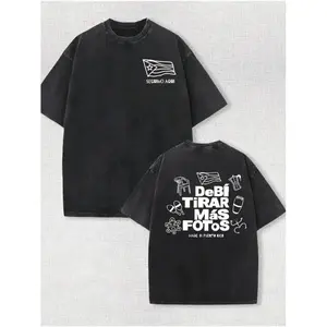 Men's 230g Heavyweight Cotton T-Shirt - Puerto Rican Flag & San Juan Bautista Print, Spanish Phrases Loose Fit Vintage Washed Streetwear, Machine Washable Casual Summer Shirt 