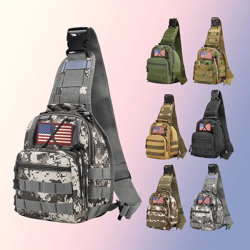 Jumahe Unisex Camo Printed Casual Crossbody Bag - Light Nylon Oxford Cloth, Nylon Strap, Athletic Look, Molle Compatible, Velcro Flag, Portable Lightweight Sling, Multi Pocket Printed Shoulder Bag, for Daily Use, Camping