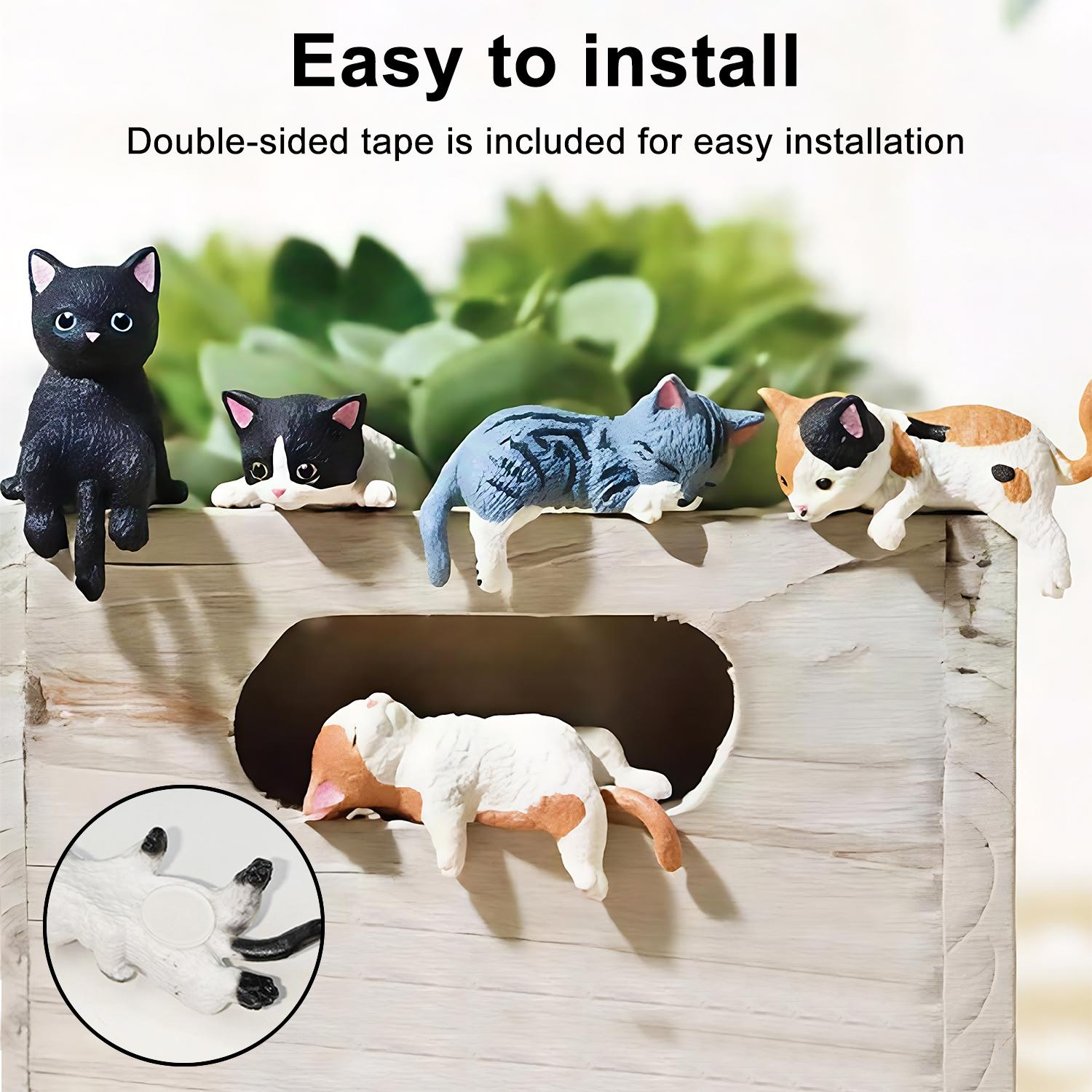 Mini Cat Desk Figurines, 5 Pcs/Set Resin Multi-Pose Kitty Ornaments, Cute Cartoon Style Home and Office Decor, Playful Charming Desktop Companions