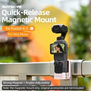 Magnetic Mount Stand for DJI Osmo Pocket 4/3 & Xtra Muse – Adjustable Camera Holder with Strong Magnet Base, 180° Rotation, 1/4" Screw Adapter, Desktop & Vertical Surface Support