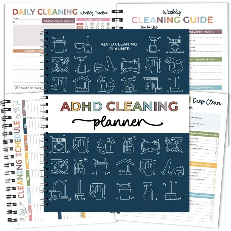 ADHD Cleaning Plan - Cleaning Schedule and Checklist Organizer for Adults and Teens - Daily, Weekly, and Monthly Home Cleaning Checklists, Designed for ADHD Minds - Stress-Free Housework - Daily Planner
