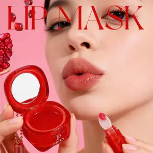 3-in-1 Lip Mask - Hydrating Night Moisturizing Lip Balm (Built-in Mirror & Lip Brush), Pomegranate/Honey Scents, Clean Formula, Suitable for Various Lip Types, Lip Softening Balms