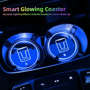 2Pcs Car LED Luminous Water Cup Coaster Colorful Coaster Lamps For Great Wall GWY WEY TANK 300 500 700 400