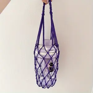 3pcs Handwoven Mesh Bags, Reusable Water Bottle Pouches, Portable Coffee Drink Bags, Decorative Storage Bags, Outdoor Carry Bags
