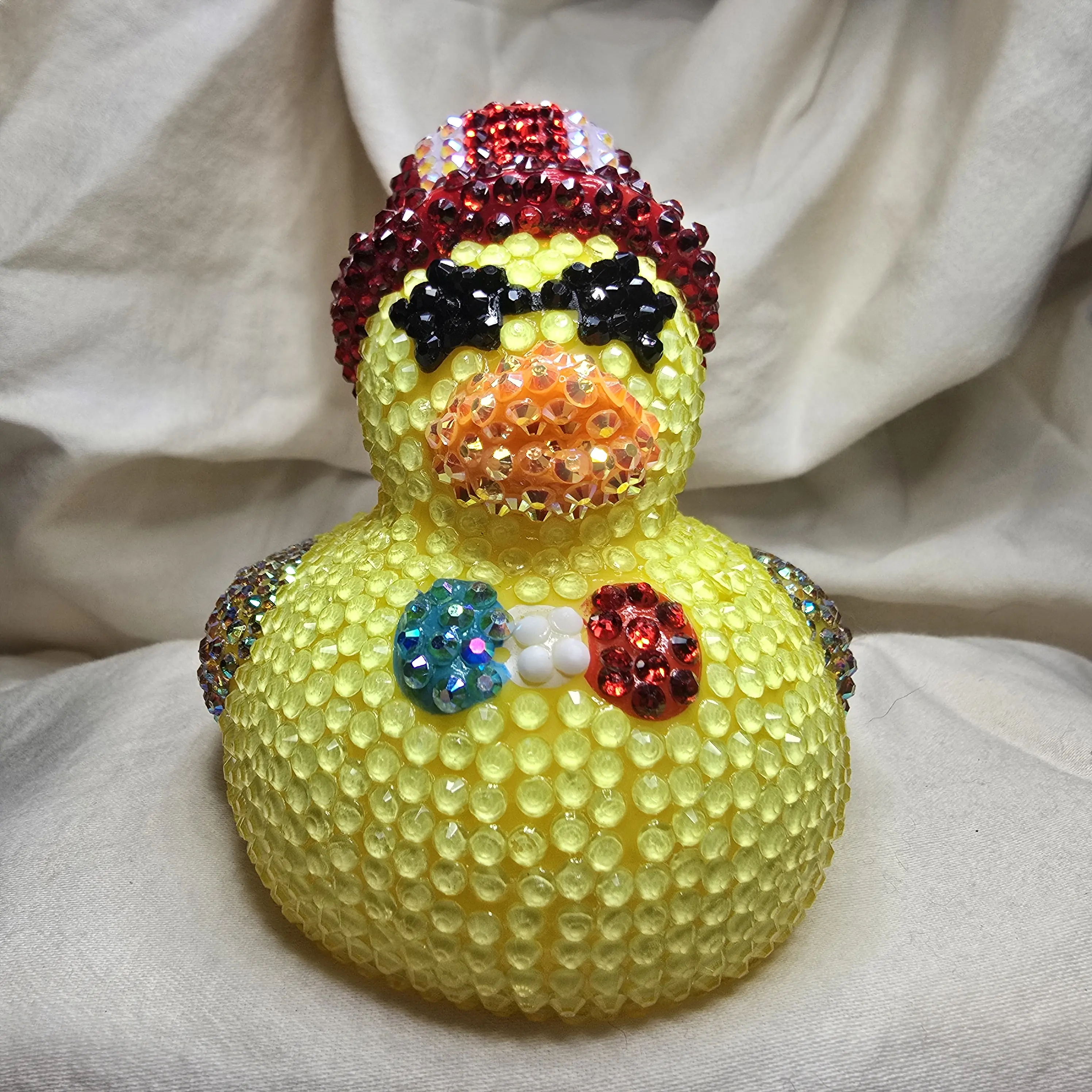 Glittery Yellow Duck with Rhinestones and Top Hat - Decorative Accessory for Home Decor