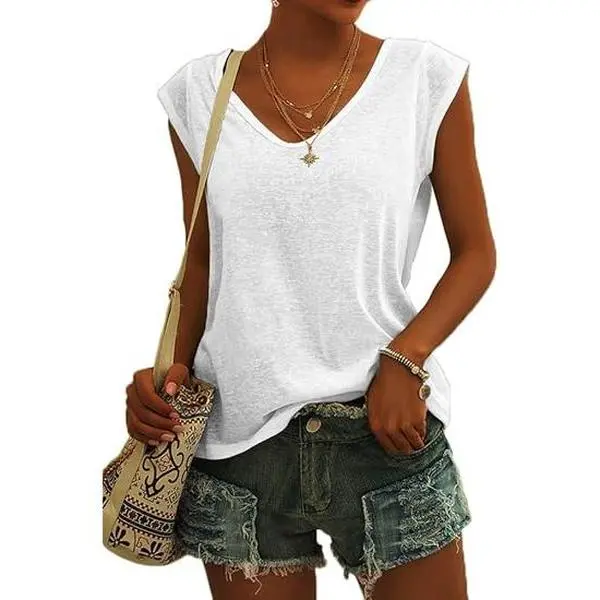 Danedvi Women's Polyester Tank Top - Cap-Sleeve/Sleeveless, Casual Loose-Fit Basic Blouse, Women's Clothes for Daily Wear