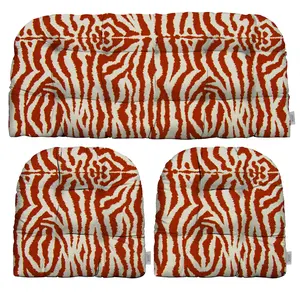 RSH Decor Wicker Tufted Cushion Set | 3-Piece Patio Furniture Cushions | Sunbrella Fabric for Outdoor Loveseat | Orange Bengal Made in USA