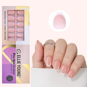 ELLIE YOUNG PRO-TIPS Extra Short Oval White French Tips with Nude Base, 160pc Press-On Nails Kit – Nail Art, 16 Sizes, Matte Gel Acrylic Look, Soft Gel DIY Extensions