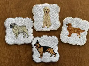 Dog Breed Pug Golden Retriever German Shepherd or Poodle Doodle Mug Rug Coasters Machine Embroidered! Unique Canine Charm Tabletop Decor for Home or Office! Felt Front and Back. Other Designs and Breeds Available! Desktop Decoration Signs