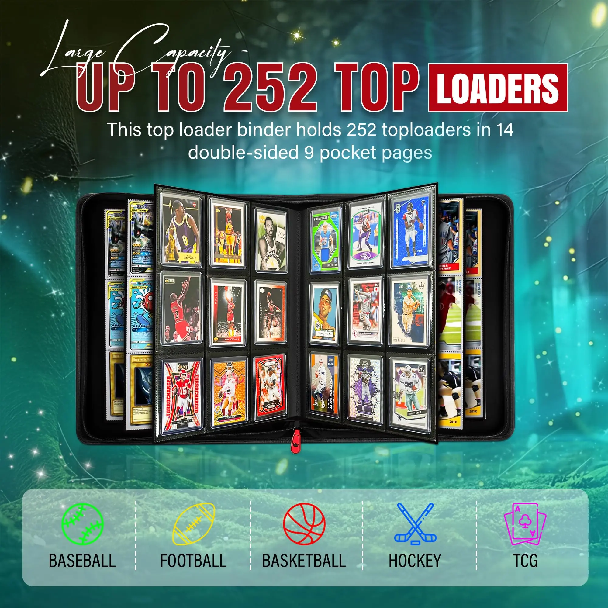 KINGLGX Top Loader Binder  Includes 9 Card KINGLGX Booster Pack - 1  Guaranteed Holo, Holds 252 Toploaders, Rigid 9-Pocket Pages, Premium  Zippered Collector Binder for Pokmon, Sports Cards & TCG - TikTok Shop
