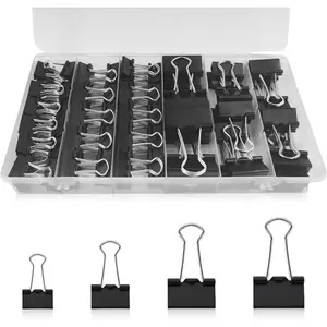 110PCS Black Binder Clips Assorted Sizes, 4 Sizes Large Medium Small Mini Paper Clamps Set, Cute Office Paper Clips for Home School Organizing (Black)