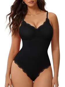 Women's Lace Bodysuit, Thong High Compression Body Shaping Shapewear, Waist Cinching, Sleeveless, Ready, Strap Back Vest, One Piece Design