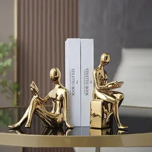 Luxury Artistic Home Decor Piece, Ceramic Material, Electroplated Finish, Ideal for Coffee Table, TV Stand, Desk, European and Minimalist Style, Decoration Figurine