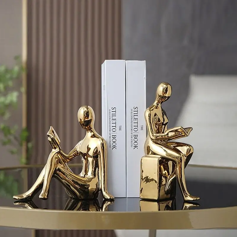Luxury Artistic Home Decor Piece, Ceramic Material, Electroplated Finish, Ideal for Coffee Table, TV Stand, Desk, European and Minimalist Style, Decoration Figurine