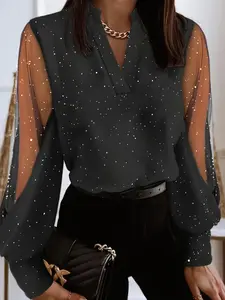 【Plus Size】 Sheer Long Sleeve Tee Top, Elegant Fashion Casual T-shirt for Daily Outdoor Wear, Women Clothing for Spring