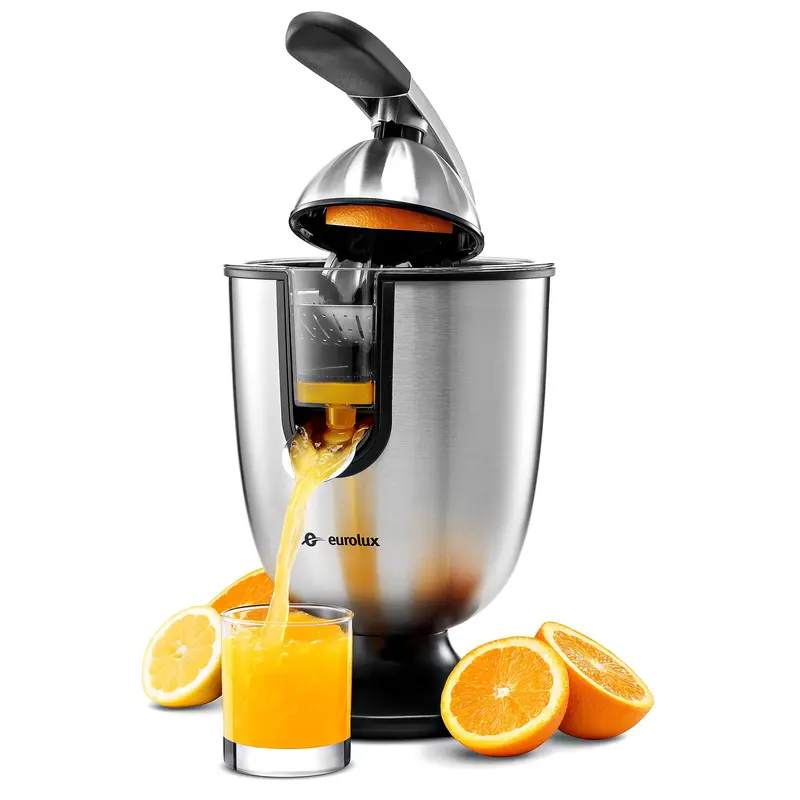 Eurolux Stainless Steel Electric Citrus Juicer - Fresh OJ in Seconds! Viral Orange Squeezer Dishwasher-Safe, Perfect for TikTok Fruit Recipes & Healthy Juicing BPA Free