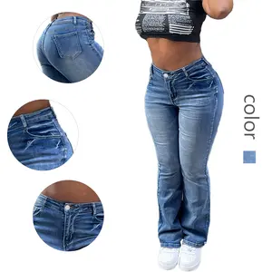Women's High - Waisted Blue Flared Jeans - Retro - inspired Fashion Staple