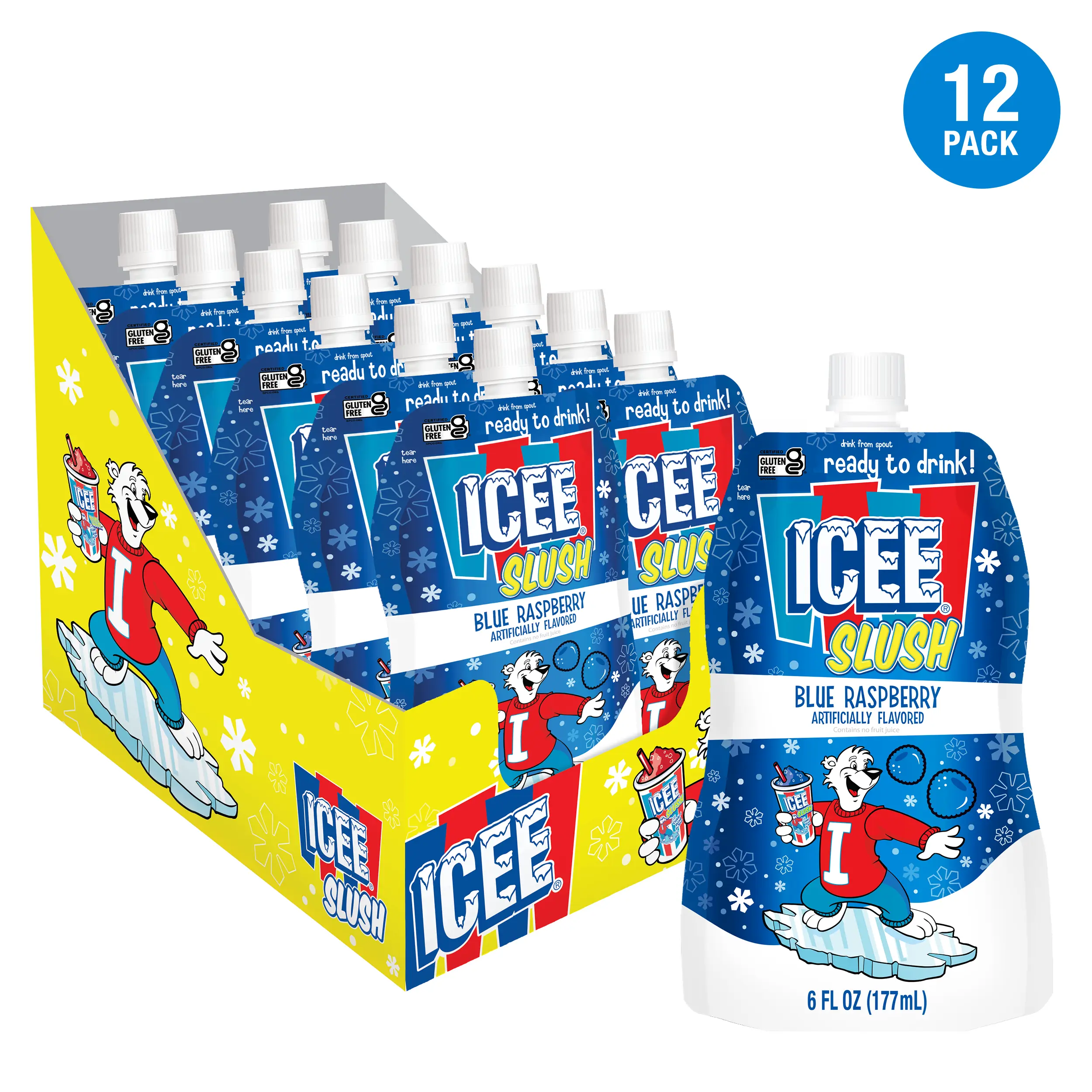 ICEE Slush 12-Pack Frozen Fruit Drink Pouches 6oz Each Red Cherry