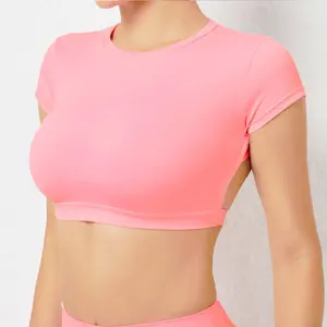 Sexy Backless Crop Top Workout & Casual Gym Babe Essential Solid Color Backless Workout Top The Ultimate Tight Backless Short Sleeve