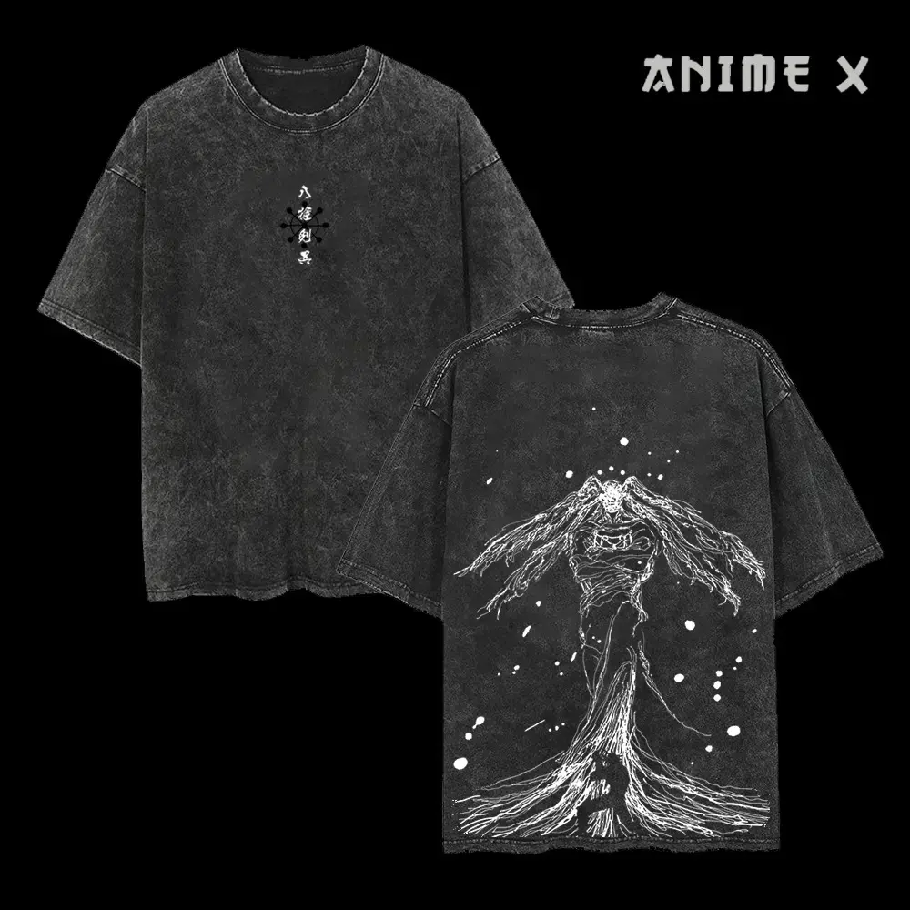 Retro Heavy Limited 90s Demon Shinigami Mahoraga Jujutsu Kaisen Anime Vintage Oversized Washed Tee Unisex Oversize Anime Manga Washed Heavyweight Cotton T-shirt, Gift For Anime Fan, Anime Lover
