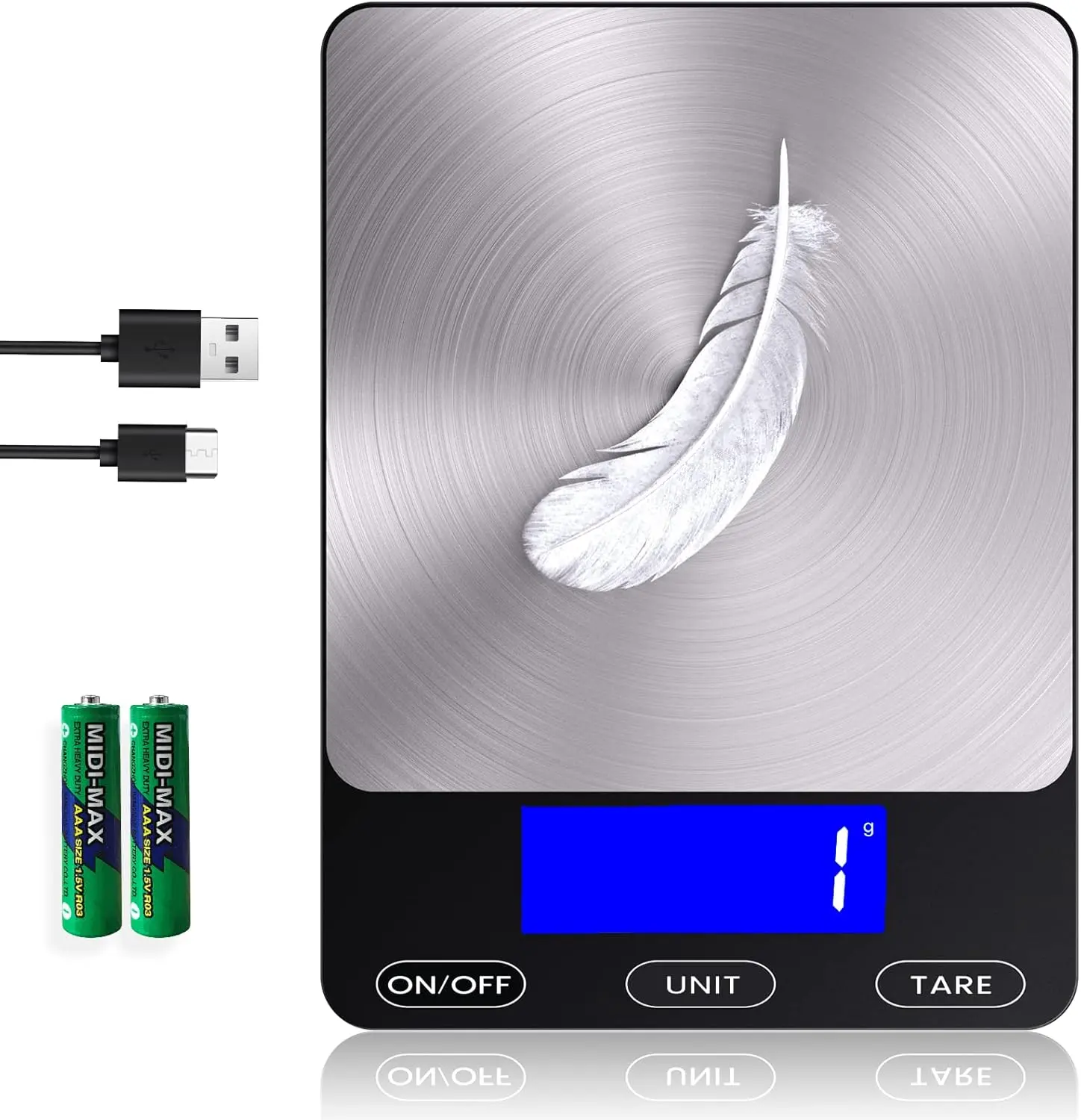 Digital Kitchen Food Scale, 33lb Capacity with oz/g Measurement, Rechargeable 304 Stainless Steel Scale - Type-C Charging & Battery Option, Ideal for Meal Prep, Baking