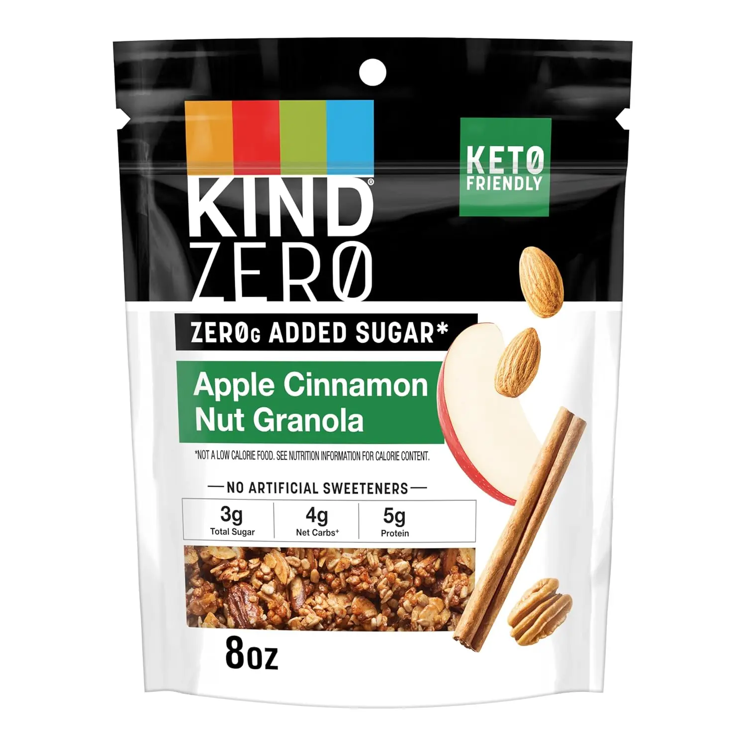 KIND 0 Added Sugar Apple Cinnamon Nut Granola - Gluten Free, Low Sugar, Keto Yoghurt Topping Snack, 5g Protein, 8oz, 1 Count