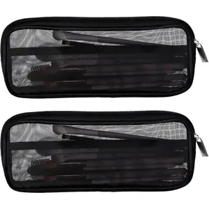 8.3 X 4 Inch 2 count Mesh Makeup Brush Bag Clear Travel Makeup Brush Holder Portable Mesh Travel Toiletry Bag with Zipper, Transparent Makeup Brush Storage Bag  Brushes Organizer (Black)