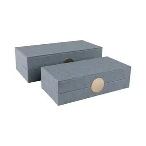 Sagebrook Home 21980 12 & 14 in. Rectangular Faux Leather Boxes, Blue - Set of 2