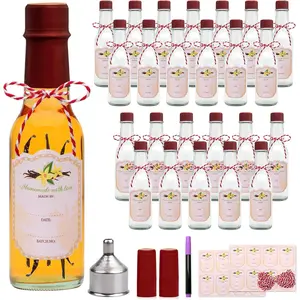 5oz Hot Sauce Bottles with ,Clear Woozy Bottles with Shrink Capsules,Small  Making Bottle With Lid for Bottling,Empty 5oz Glass Vanilla Extract Bottle With Red Caps Set of 25
