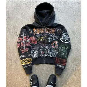 StreetHip-hopPunkRockClothingMenEuropeanandAmericanY2kHarajukuTrendyZipperHoodieLooseOversizedSweatshirtCoupleWomenswearSuits