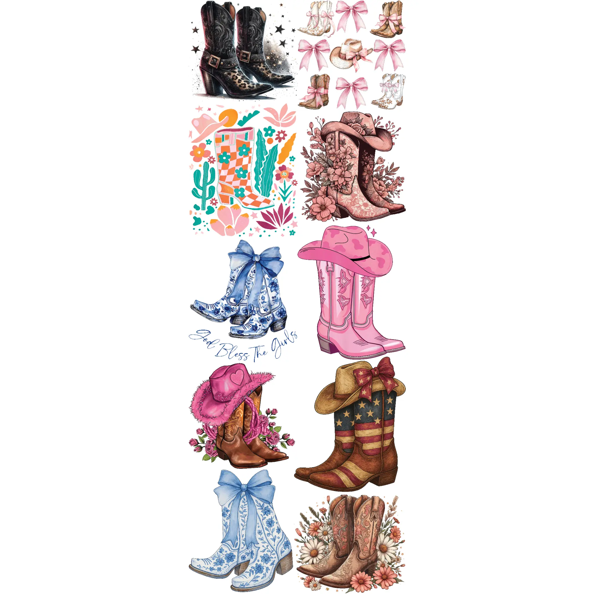 Western Boots 2 Gangsheet Heat Transfers, DIY Decoration for Craft Embellishments