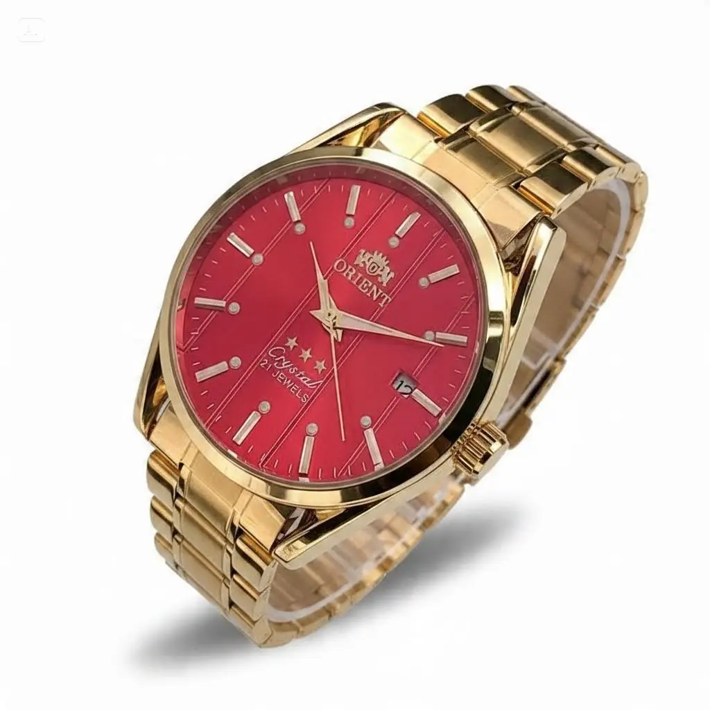 Orient 3 Star Crystal Men’s Automatic Watch, 21 Jewels Japanese Mechanical Movement, Luminous Markers, Date Display, Gold-Tone Stainless Steel Bracelet, Multi-Color Dial Options, Classic Business Dress Wristwatch, Gift For Watch Collectors Daily Formal