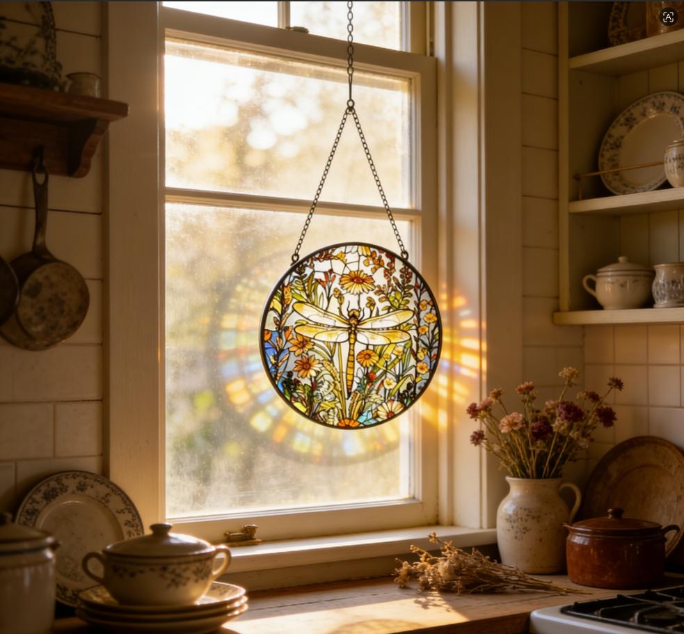 stained glass Hanging Stained Glass for Windows, 20cm/7.87inch Hand-Painted Sun Catcher Garden Hangings Mother's Day Christmas, Valentine's Day Ornaments Festival Gift