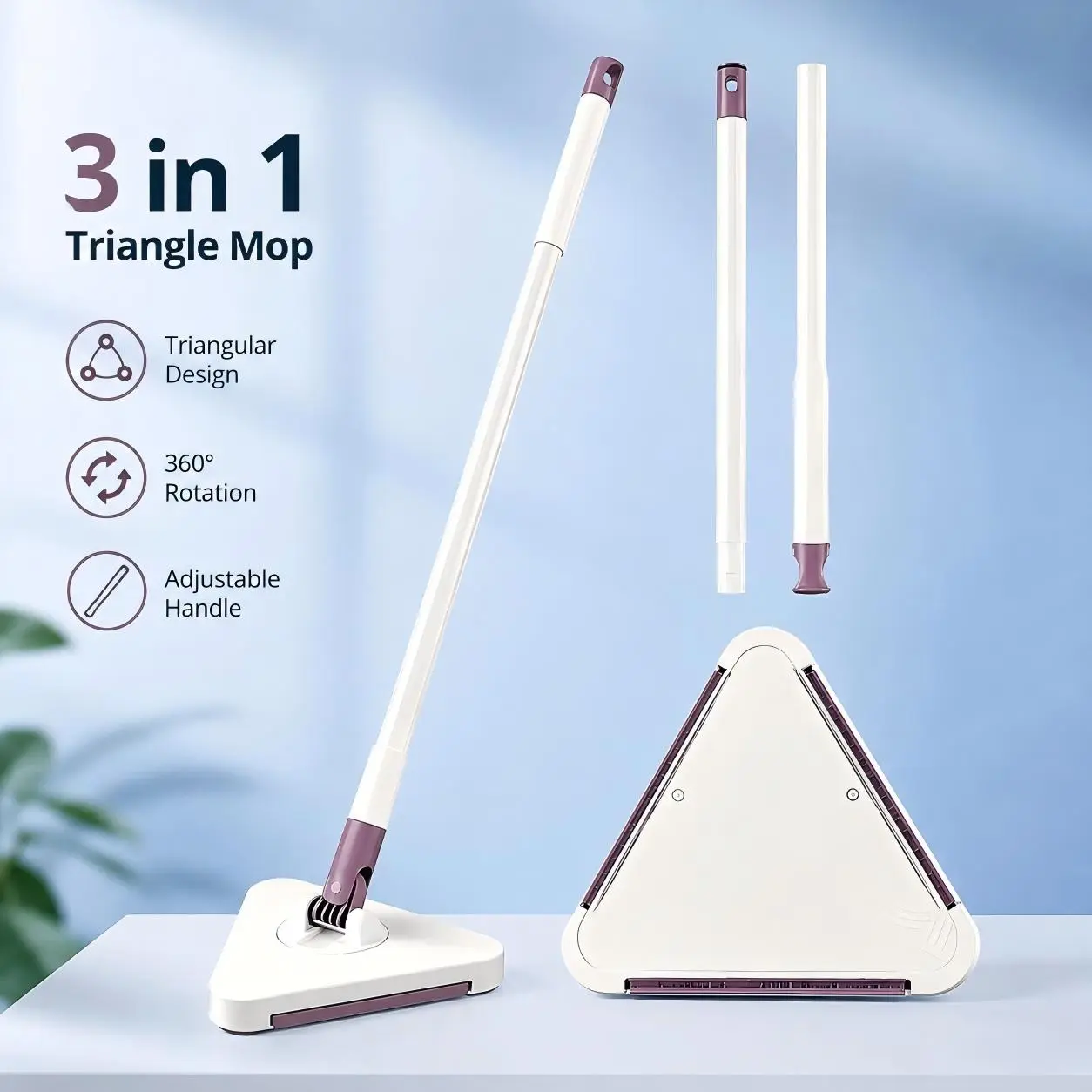 360° Rotatable Triangular Cleaning Mop Tool, 100cm Extended Handle for Hard-to-Reach Corners, Free Gift Included