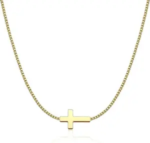 Cross Necklace for Women 14K Gold Silver Plated Dainty Small Cross Pendant Choker Simple Trendy Cute Cross Charm Chain Necklace Easter Basket Stuffers Baptism Religious Faith Jewelry Gift