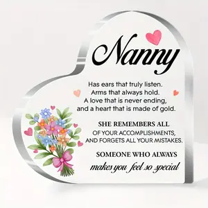Nanny Heart Sign Acrylic Plaque - Vintage Style Nanny Gift with Heart Design, "Nanny" Text and Floral Decoration, Perfect for Birthday or Christmas, Nanny Gift