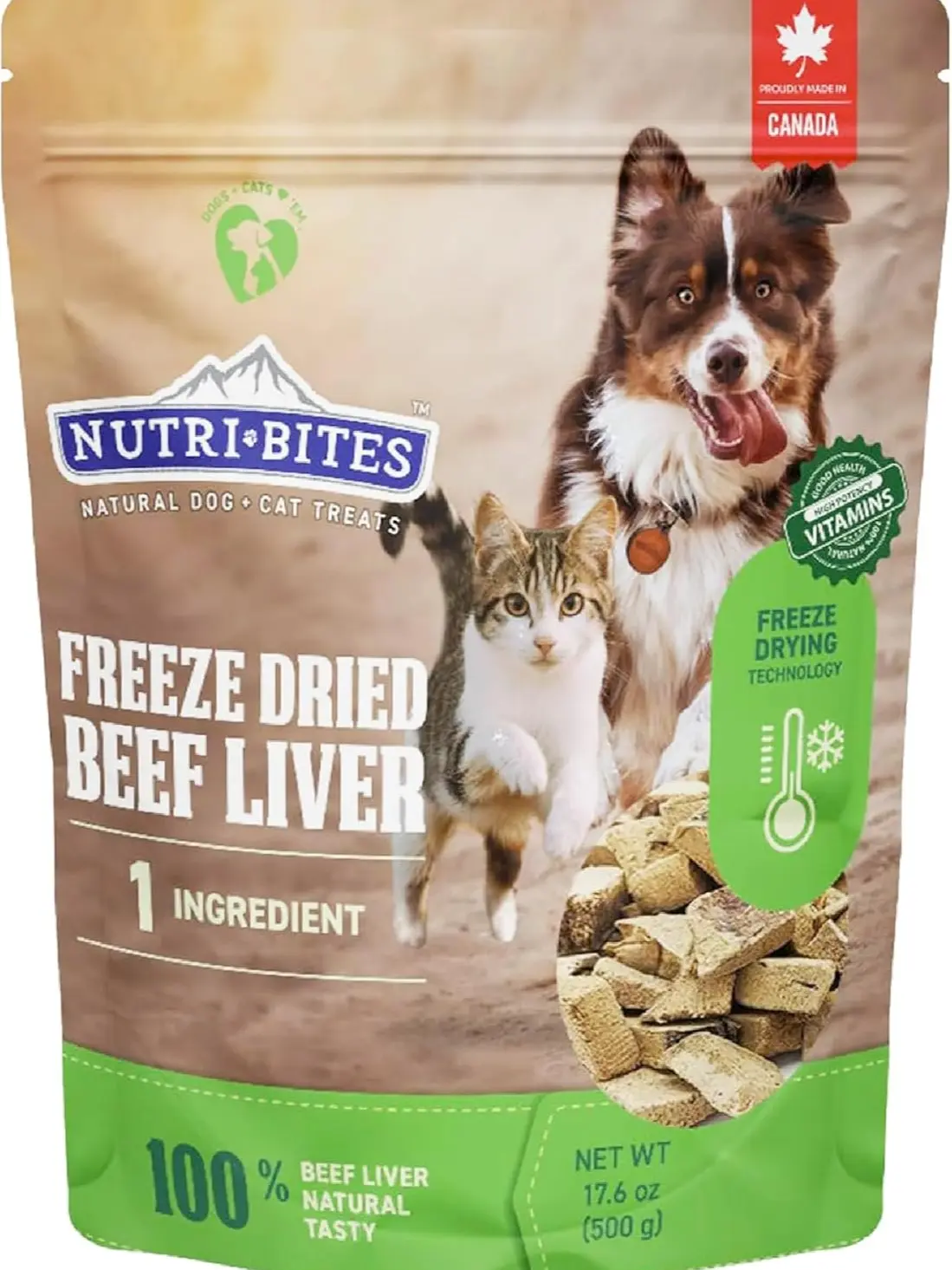Nutri Bites Freeze Dried Beef Liver Dog & Cat Treats, Single Ingredient High Protein Pet Treats, 17.6 oz