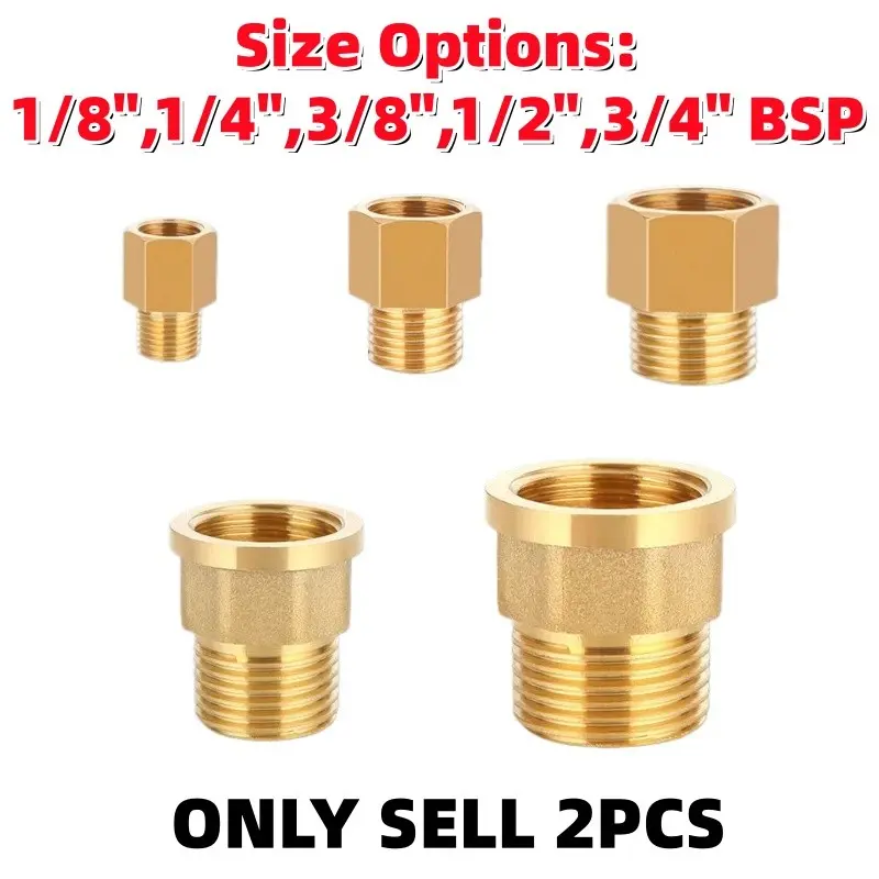 Brass Fittings Set of 2, 1/8-3/4 Full Sizes Available, Thickened Leak-Proof Threaded Conversion, Universal Hardware for Home/auto/air Conditioning/gas Pipes