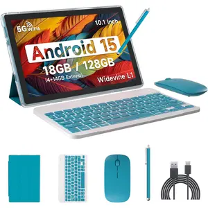 10 Inch Android 15 Tablet 18GB RAM 128GB ROM 2TB Expandable Quad Core 5G WiFi6 BT5.0 Dual Cam 2-in-1 with Keyboard Mouse Stylus Widevine L1 Blue Light Screen Ideal for Students Professionals Daily Work Study Entertainment Portable Lightweight Long Lasting
