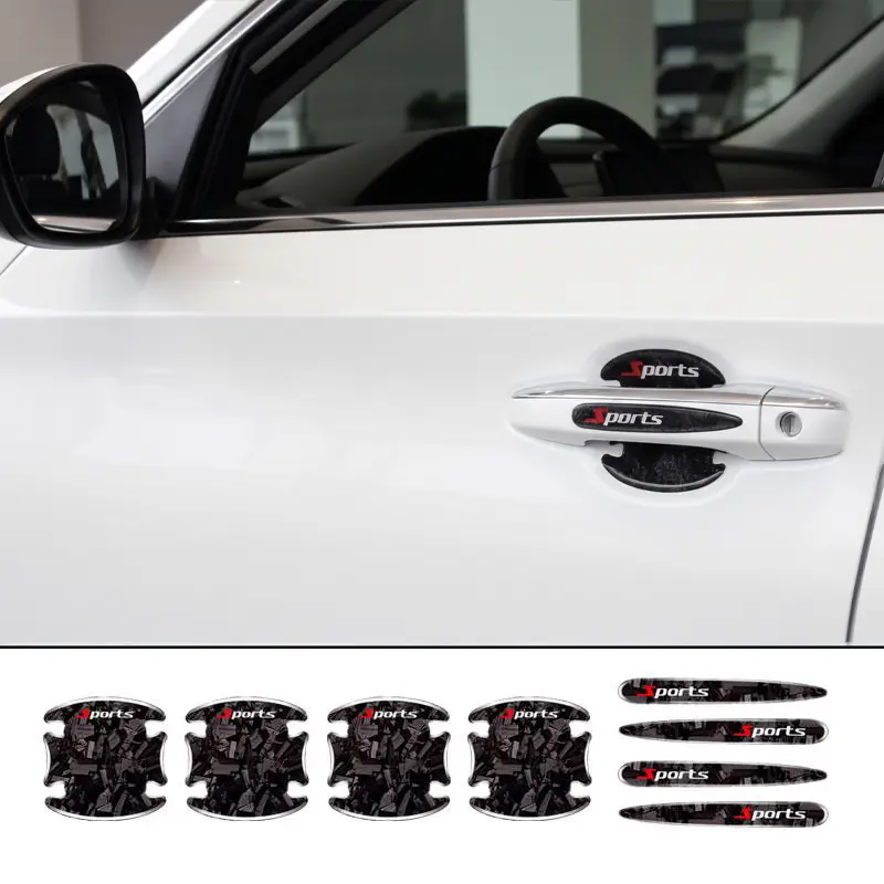 8Pcs Universal Carbon Fiber Car Door Handle Scuff Guards, 3D Textured Sports Decals, Anti-Scratch Protection Film, Black Red Car Exterior Accessories, Car Decals tiktokshopspringglowup
