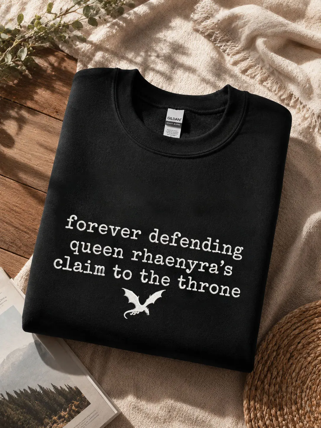 Women's Rhaenyra Targaryen Embroidered Polyester Sweatshirt - Custom House Of The Dragon Medium Length Top, Plus Size Gift for Fantasy Lovers, Thanksgiving-Valentines Day HOTD Present