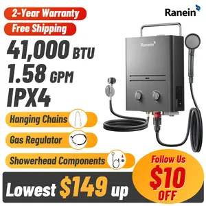 Ranein Tankless Water Heater Outdoor, 1.58 GPM Portable Propane Camping Water Heater, 6L, RO4KY, Grey