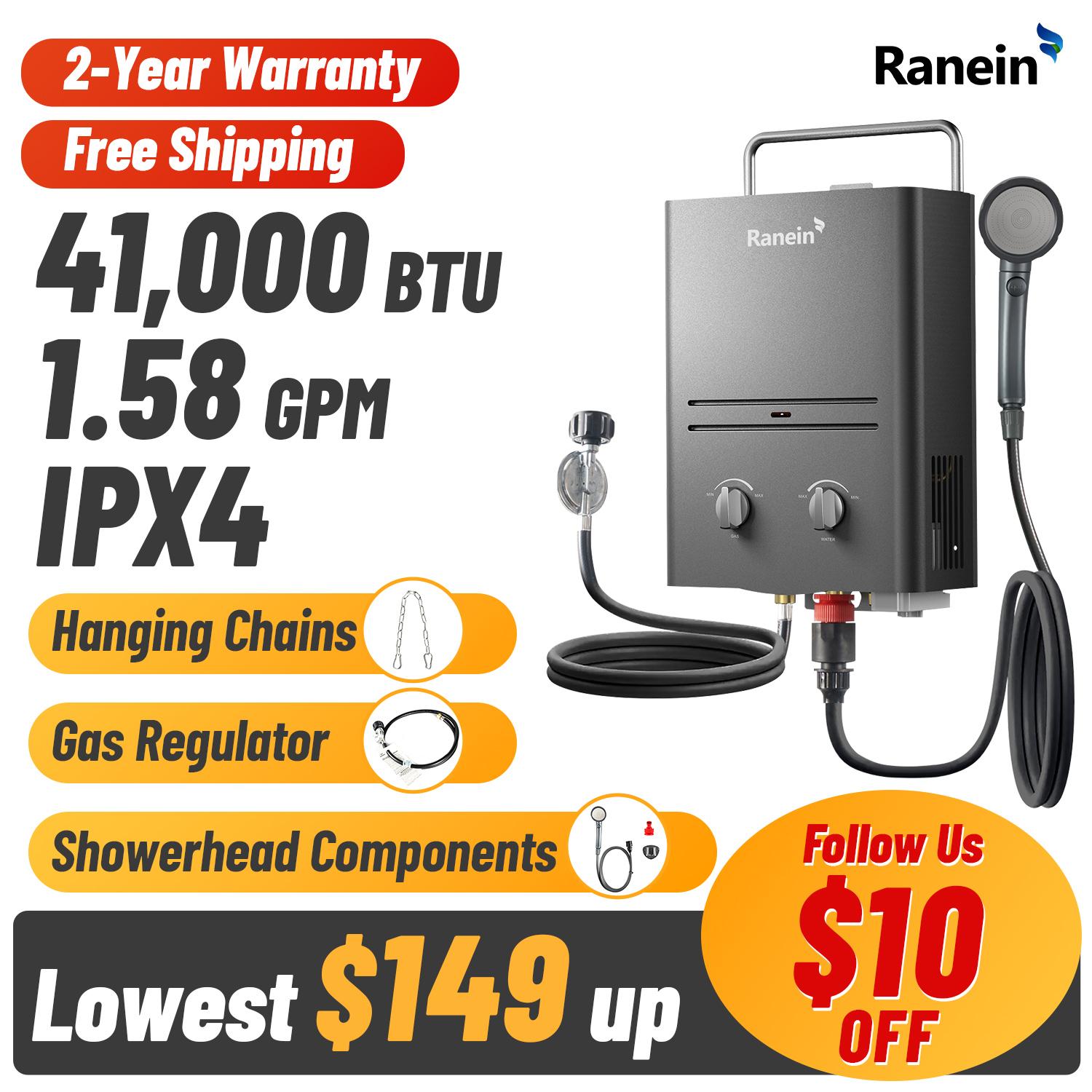 Ranein Tankless Water Heater Outdoor, 1.58 GPM Portable Propane Camping Water Heater, 6L, RO4KY, Grey