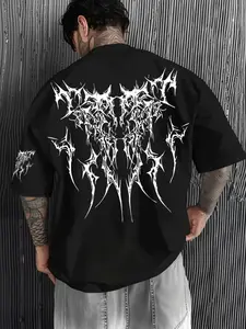 Men's Thorn Wings Pattern Print Regular Fit T-Shirt, Summer Loose Casual Fashion Short Sleeve Round Neck Tee, Comfortable Versatile Men's Clothing