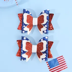 2pcs/set Sparkling Hair Bow Clips for The 4Th of July, Featuring Sequins, Perfect for Women And As Patriotic Hair Additions for Independence Day, party decoration