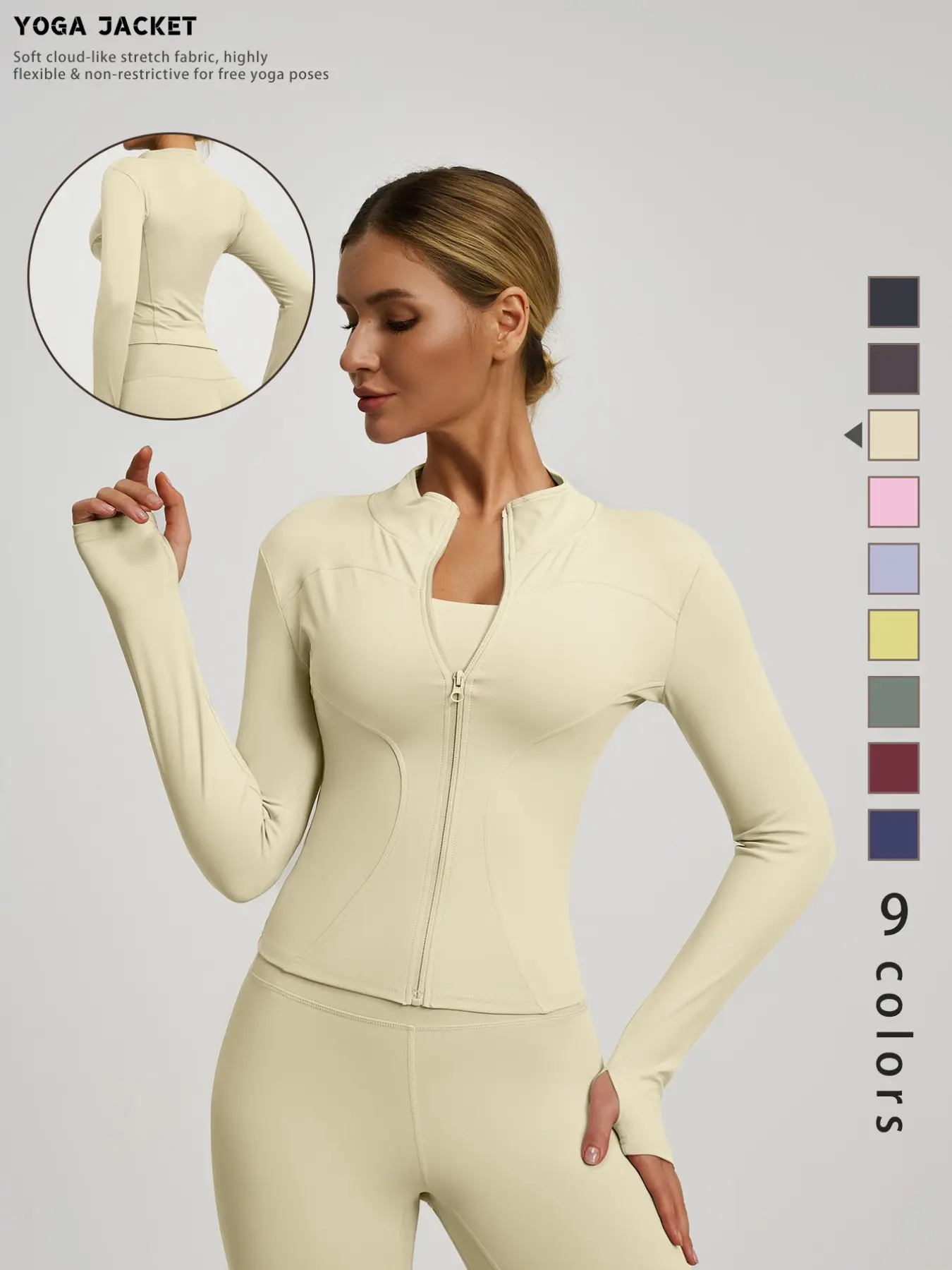 New Women's Long-Sleeved Lightweight Outdoor Sport Top, Small Stand-Up Collar Solid Color High-Quality Comfortable High Elasticity Jacket, Workout Sportswear, Suitable for Gym Workouts, Yoga Training, Running, Cycling and Daily Wear Outerwear