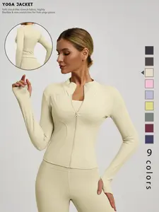 New Women's Long-Sleeved Lightweight Outdoor Sport Top, Small Stand-Up Collar Solid Color High-Quality Comfortable High Elasticity Jacket, Suitable for Gym Workouts, Yoga Training, Running, Cycling and Daily Wear Outerwear