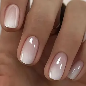 24pcs Natural Nude Gradient Nail Tips, Luxury Medium-Length Square False Nails, Glossy Fake Nails, Perfect for Office, Wedding, Date, Daily Wear