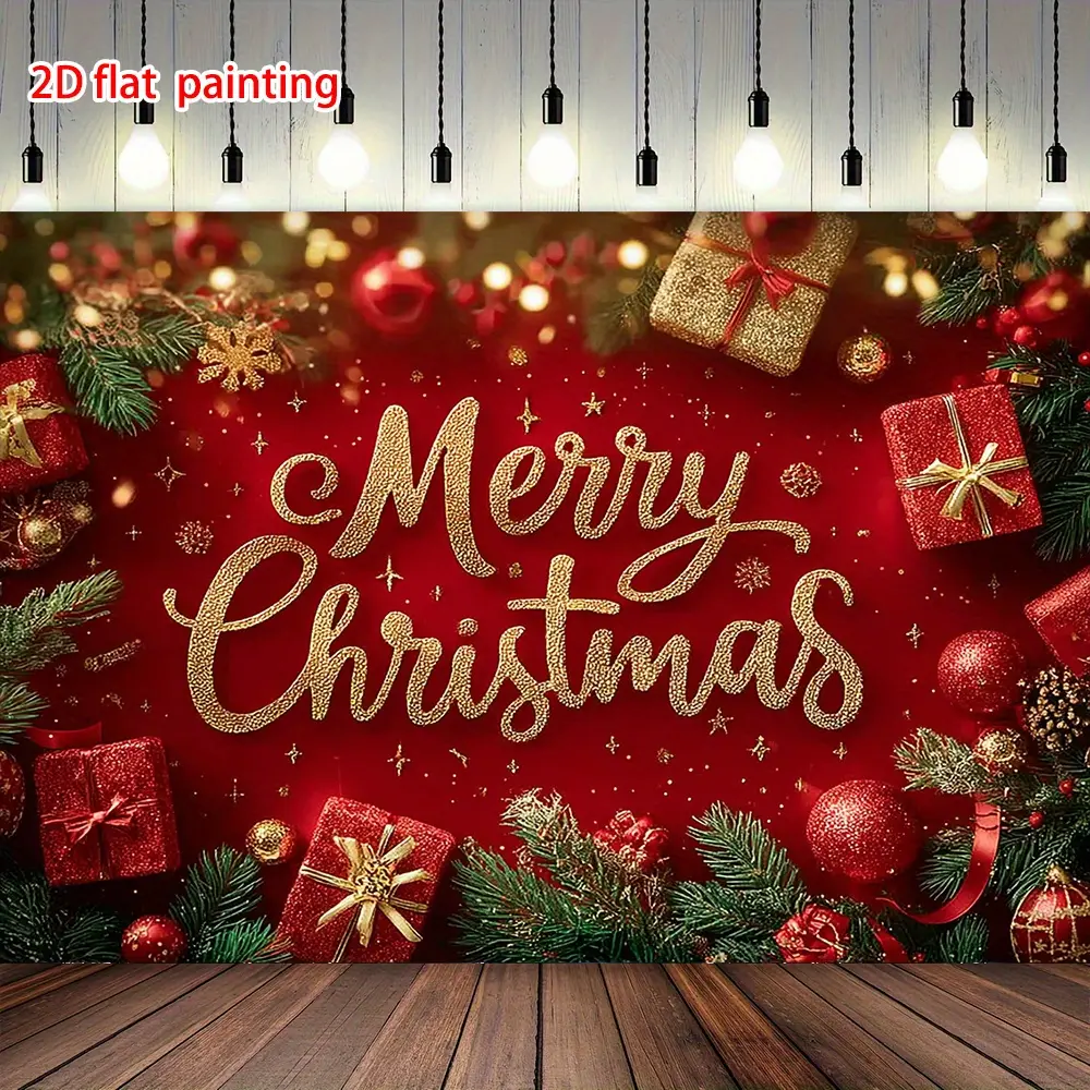 Merry Christmas Party Background Banners - Bright Red And Gold "Merry Christmas" Words Design Ideal Birthday Item, Party Decoration, Suitable For Home, Garden, Indoor & Outdoor Decoration party curtain