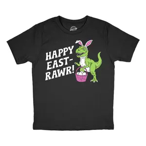Youth Funny T Shirts Happy East Rawr Sarcastic Dino Easter Tee For Kids Funny T Shirts Easter Tops for Kid Funny Dinosaur Short Sleeve Novelty Tees for Kids Black -